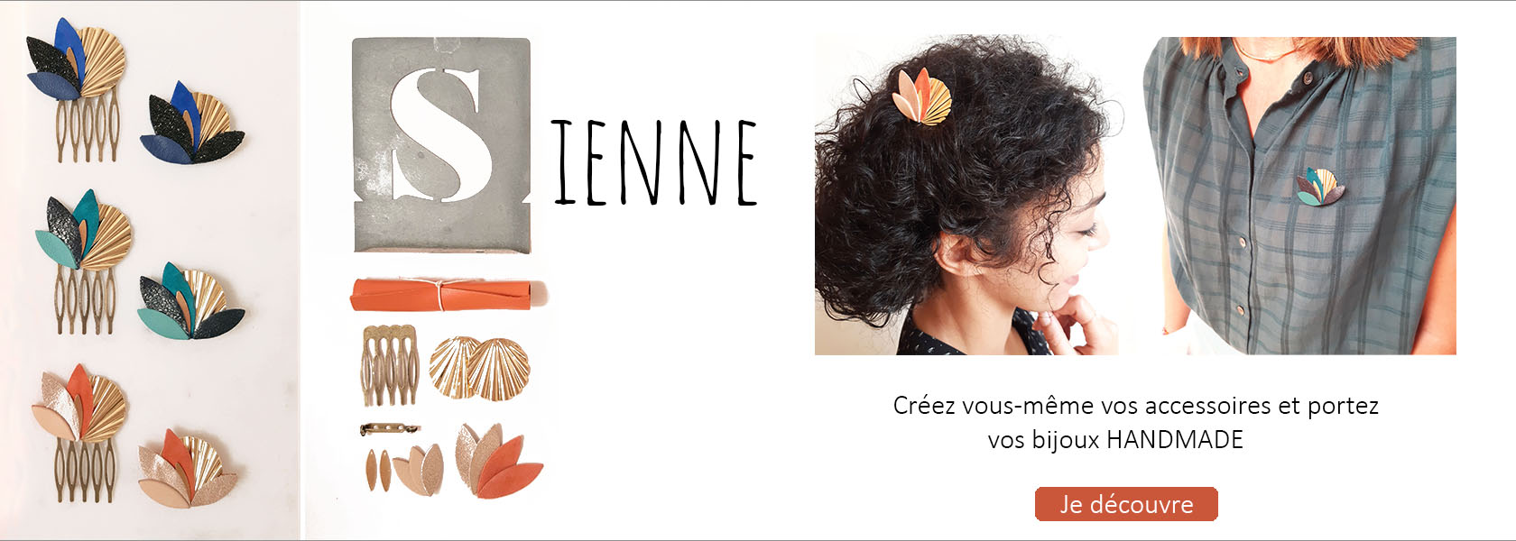 broche et peigne à créer kit cuir Sienne